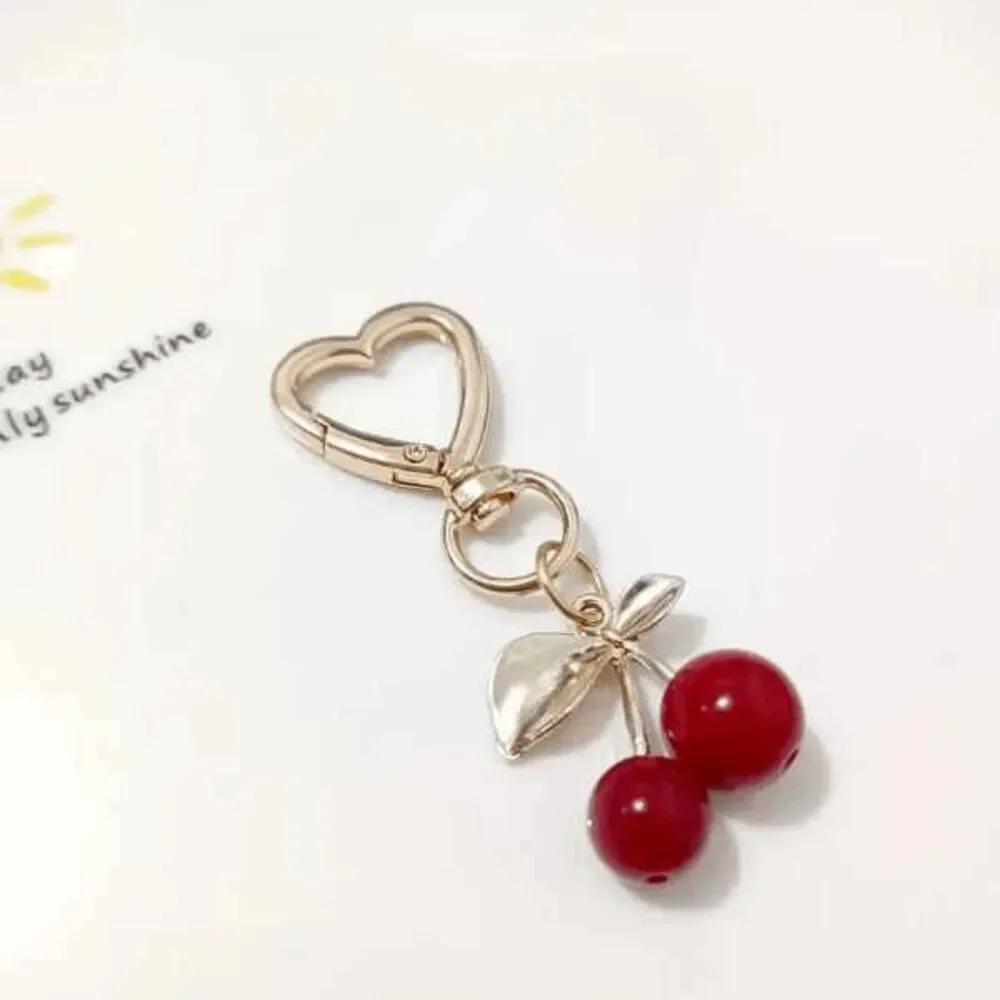 Cherry Red Gold Heart Keychain Bag Pendant Charm